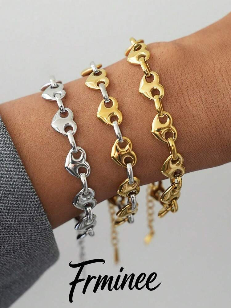 Frminee 4pcs/2pcs/1pc Classic 18K Gold Plated Heart Clasp Necklace, Paired With Stainless Steel R... | SHEIN