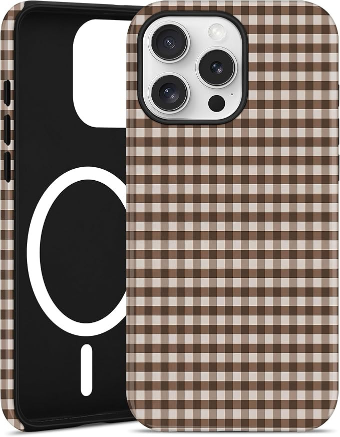 Magnetic Plaid Phone Case for iPhone 16 Pro, Brown | Amazon (US)