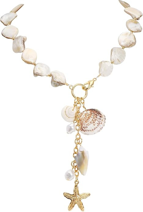 Bocar Statement Shell Bib Choker Necklace for Women Chunky Natural Freshwater Shell Conch Starfis... | Amazon (US)