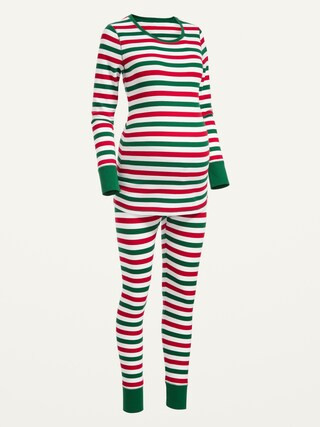 Maternity Matching Holiday Striped Thermal Pajama Set | Old Navy (US)
