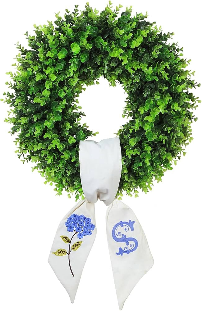 Boxwood Wreath for Front Door Spring Summer Wreaths Farmhouse Door Hanger,Last Name Year Round Po... | Amazon (US)