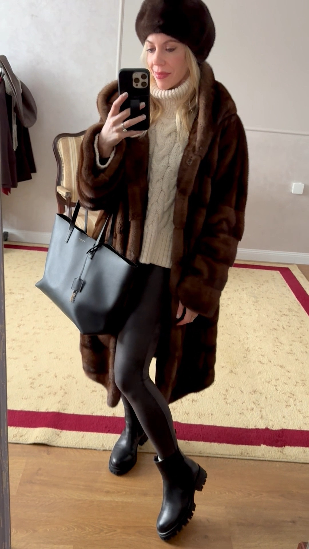 Brown hooded fur coat, fur beret hat, winter fur coat outfit with leggings and lug sole boots 

#LTKFindsUnder100 #LTKHoliday #LTKSeasonal