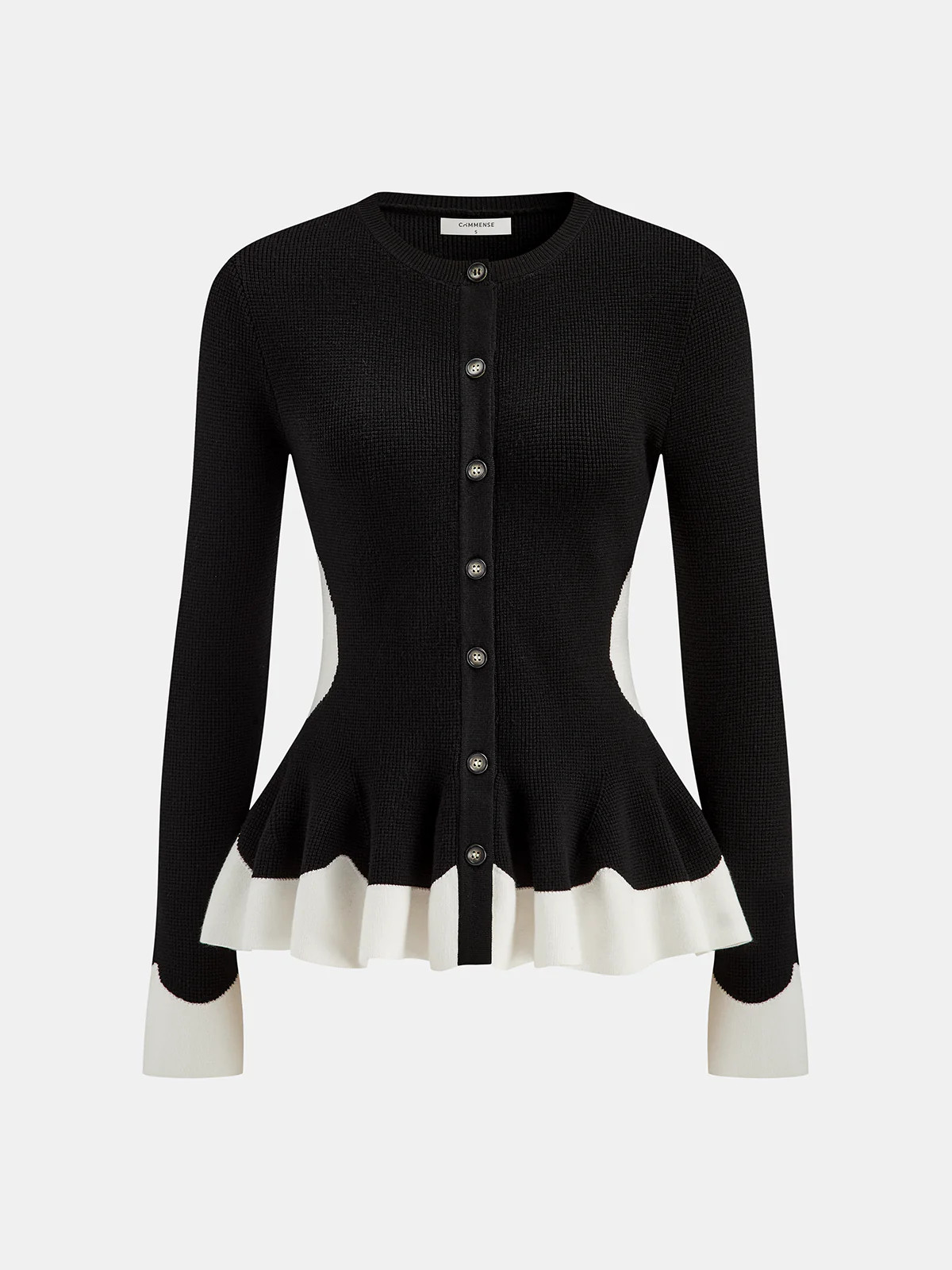 Contrast Ruffle Hem Button Cardigan | Commense