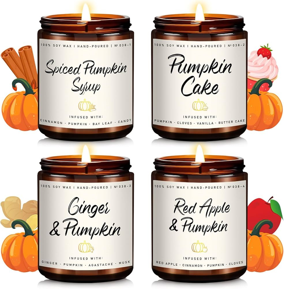Pumpkin Candle Set | 4 Pack Scented Candles for Home - Candle Gifts for Women Men, Soy Candles | ... | Amazon (US)
