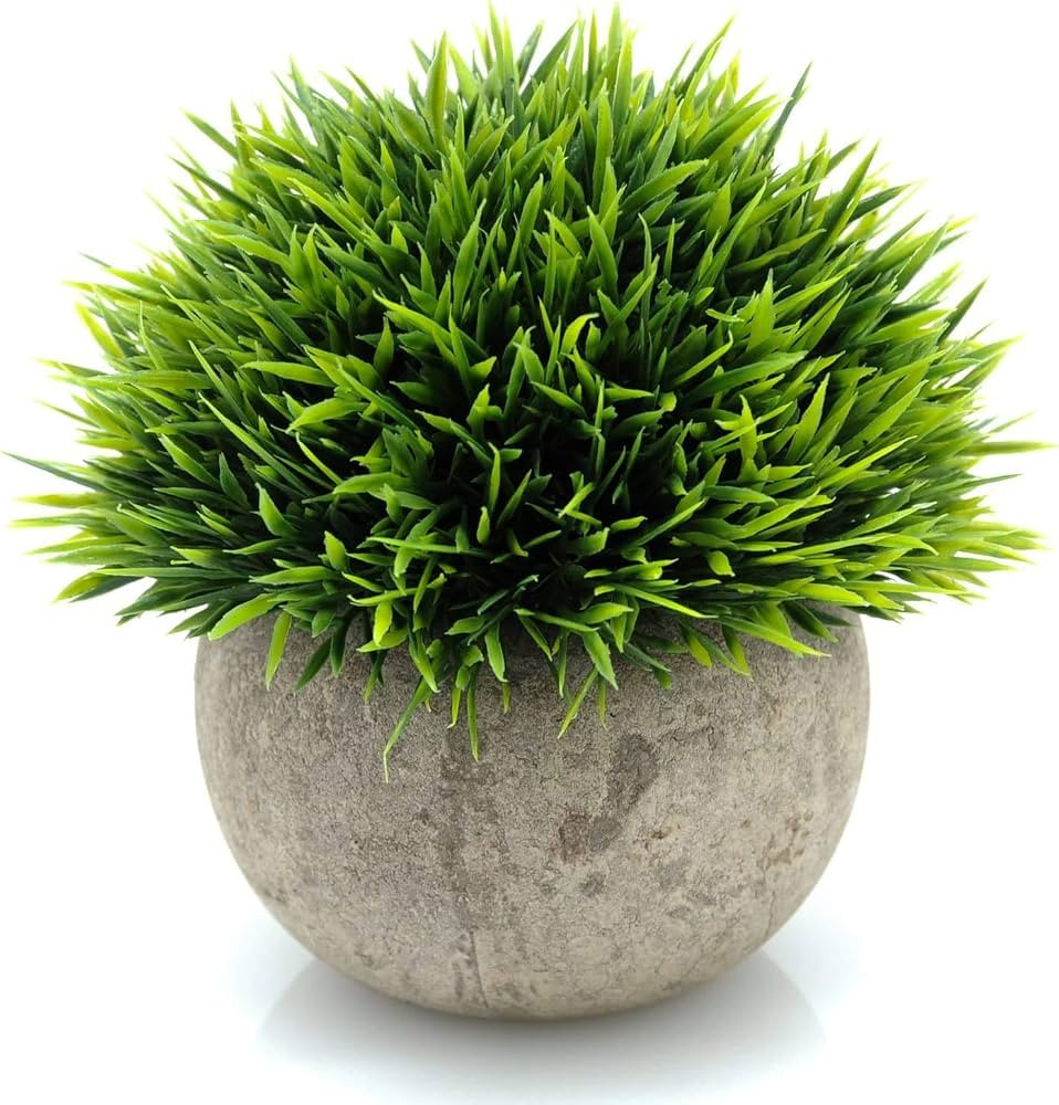 Velener Mini Plastic Fake Green Grass Plant with Pot, Topiary Ball, Small Fake Plant, Round Paper... | Amazon (US)