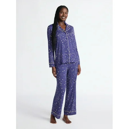 Joyspun Women’s Dreamy Soft Collection Long Sleeve Top and Pants Pajama Set, Sizes XS-4X | Walmart (US)