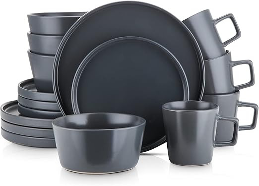 Stone Lain Coupe Dinnerware Set, Service For 4, Gray Matte | Amazon (US)