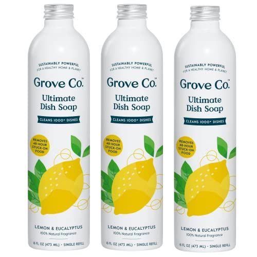 Grove Co. Ultimate Dish Soap Refills (3 x16 Fl Oz) Removes 48-hr Stuck-on Food and Grease, Plasti... | Amazon (US)