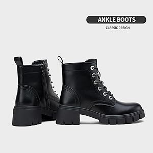 Vepose Women's 9626 Combat Ankle Boots, Lace-up Platform Chunky Heel Booties with Side Zipper | Amazon (US)