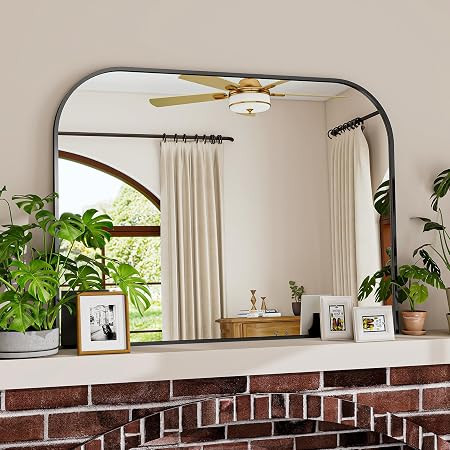 Black Arched Top Wall Mounted Mirror 38"x30" | Amazon (US)