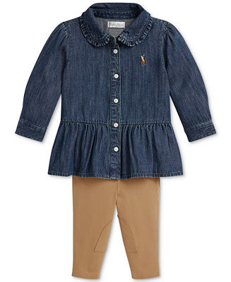 Baby Girls Denim Peplum Shirt & Leggings Set | Macy's