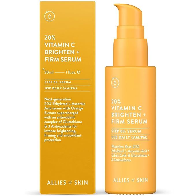 Allies of Skin 20% Vitamin C Brighten + Firm Serum: 20% Ethylated L-Ascorbic Acid + Orange Extrac... | Amazon (US)