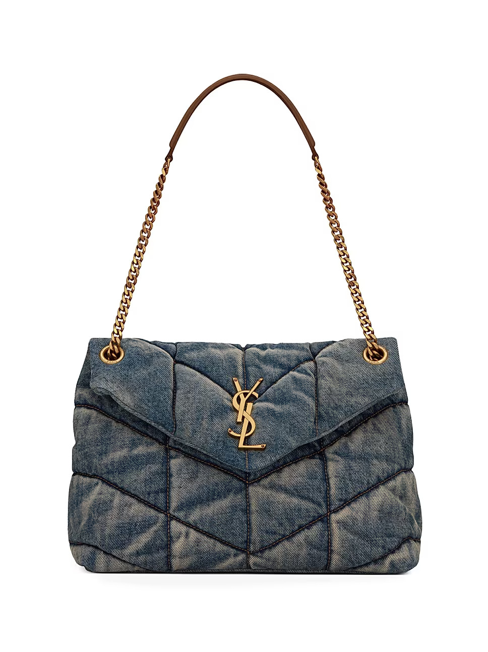 Puffer Medium Chain Quilted Denim and Suede Crossbody Bag | Saks Fifth Avenue