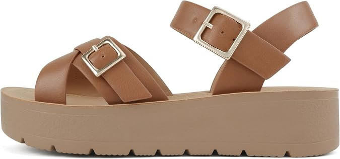 Soda Enjoy ~ Women Round Toe Multi-Strap Platform Sandal with Two Buckles | Amazon (US)