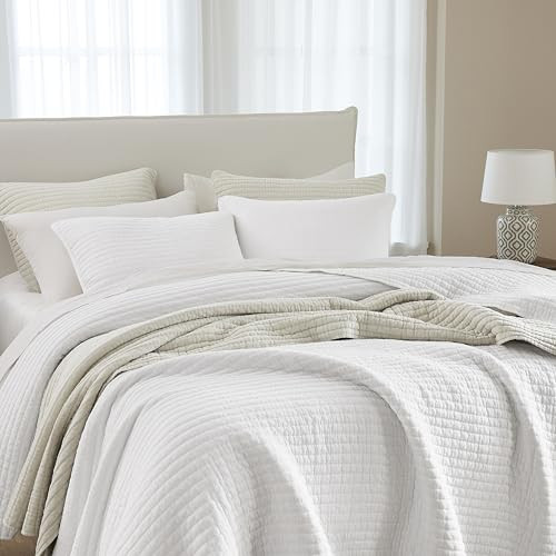 WDCOZY White Queen Size Quilt Set, Muslin Cotton Shell Down-Alt Poly Filling, Shabby Chic Rustic Farmhouse Country Bedspread, Textured Gauze Coverlet, Soft Lightweight Bedding, All Season, 2 Shams | Amazon (US)