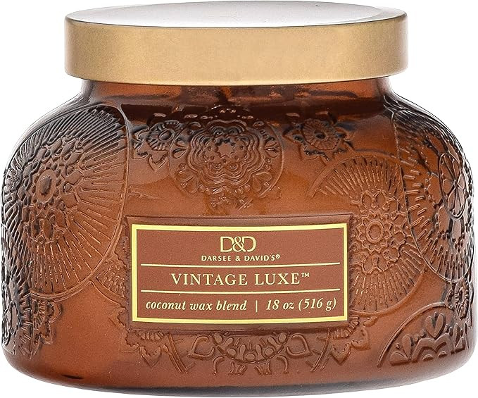 Amber Candle w/Vintage Luxe Embossed Jar (17.6 oz) - Large Scented Candles for Relaxing - Dual Wi... | Amazon (US)