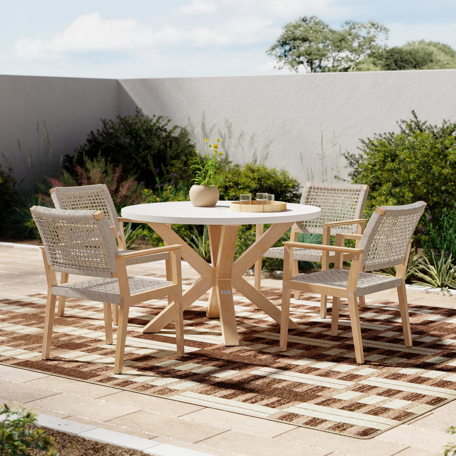 Fleur 5 Piece Eucalyptus Dining Set with Nautical Rope Chairs | Joss & Main