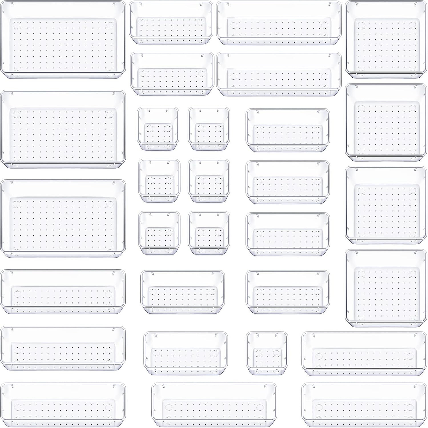 WOWBOX 30 PCS Clear Plastic Drawer Organizer Set, 5 Sizes Desk Drawer Divider Organizers and Stor... | Amazon (US)