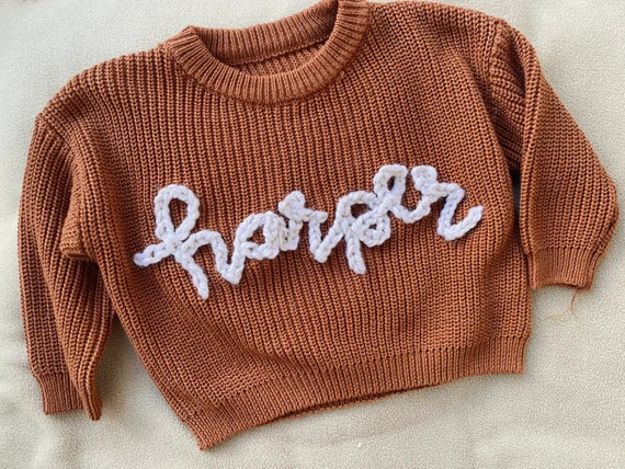 Hand Stitched Name Oversize Chunky Sweater  Baby Infant - Etsy | Etsy (US)