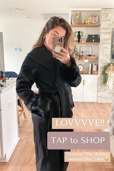 Okay, this black coat with faux fur detailing is giving me Cameron Diaz vibes from The Holiday! 

Love how quality it feels, how wide the lapels are, and it’s a long coat! 

Perfect winter coat 🧥 

#holidayoutfit #outerwear #coat #wintercoat 

#LTKfit #LTKHoliday #LTKstyletip