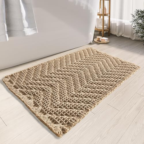 BULULOM Bathroom Rugs Super Absorbent Boho Bath Mats Non Slip Washable Rugs for Bathroom Quick Dry Floor Mat, Ultra Soft Waffle Bath Mat,Brown,17"*24" | Amazon (US)
