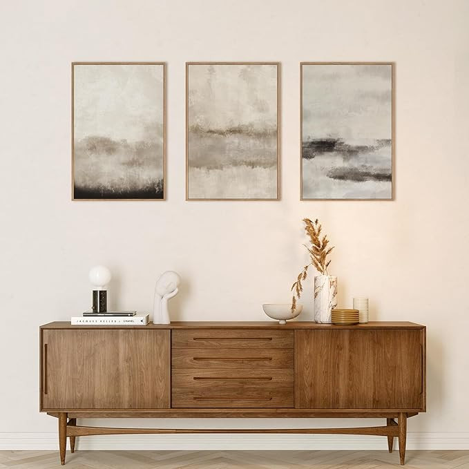 HPINUB Large Abstract Framed Canvas Wall Art Set,Minimalist Beige Gray Pastel Watercolor Wall Dec... | Amazon (US)