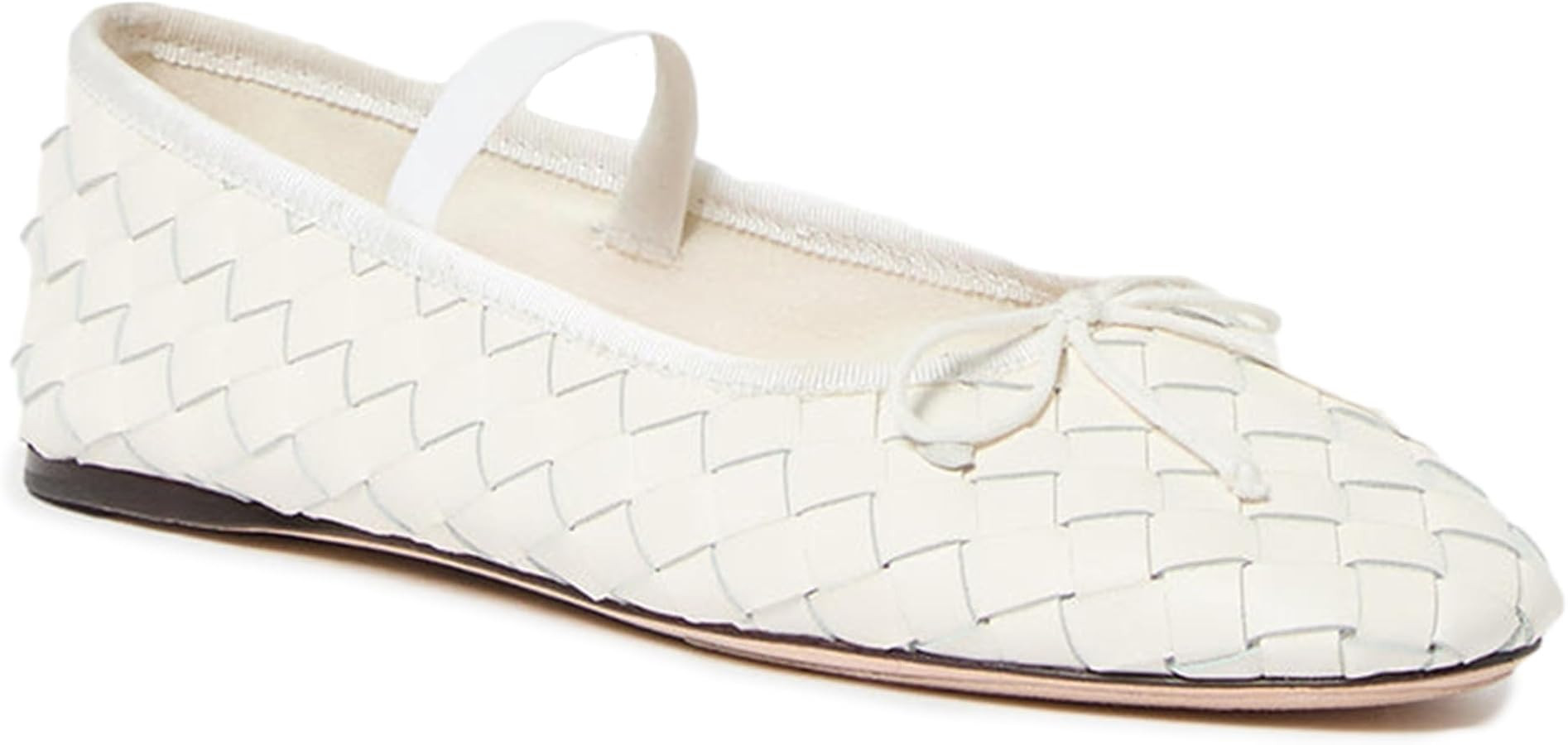 Mary Jane Ballet Flats for Women Woven Flats Elastic Strap Almond Toe Bow Ballerina Shoes | Amazon (US)