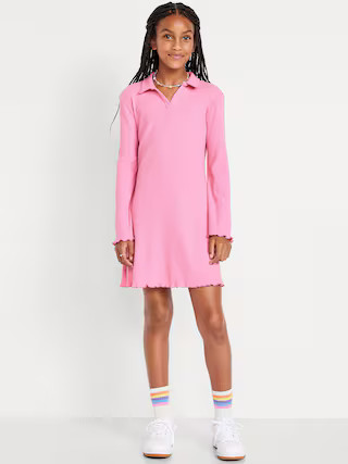 Long-Sleeve Fit and Flare Ribbed Polo Dress for Girls | Old Navy (US)