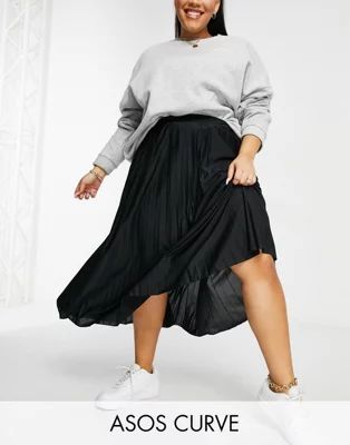 ASOS DESIGN Curve pleated midi skirt in black | ASOS (Global)
