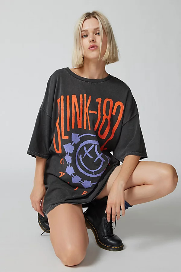 Blink 182 T-Shirt Dress in Washed Black, Women's at Urban Outfitters | Urban Outfitters (US and RoW)