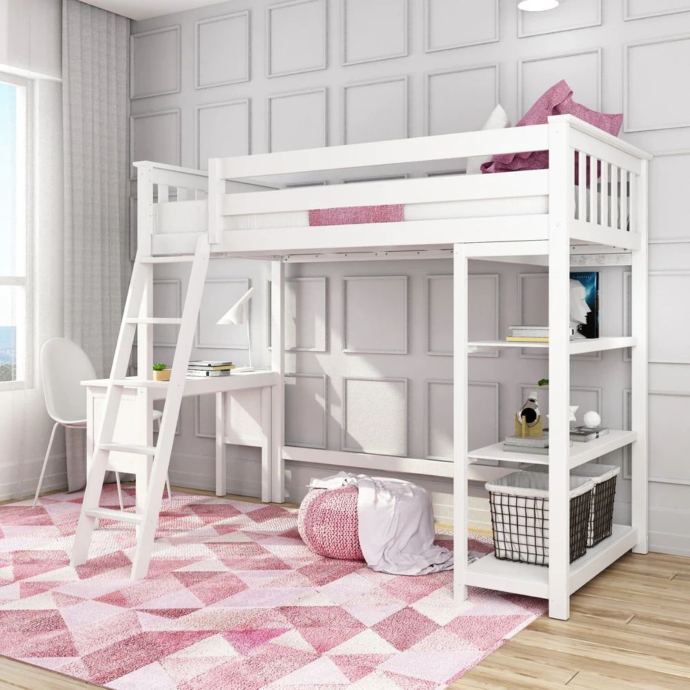 Kid's Twin-Size High Loft Bed with Bookcase with Desk | max & lily