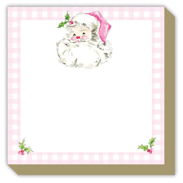 Pink Santa with Gingham Border Luxe Notepad | Rosanne Beck Collections