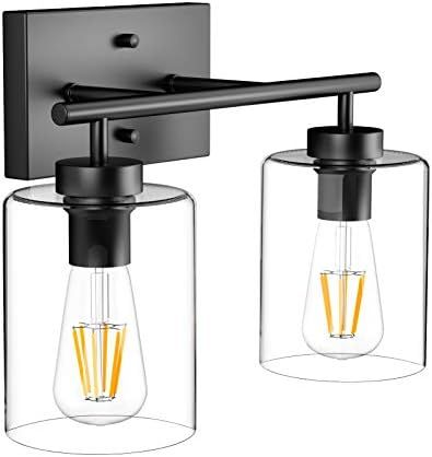 Aipsun 2 Lights Black Vanity Light Fixtures Over Mirror with Clear Glass Shades Industrial Wall L... | Amazon (US)