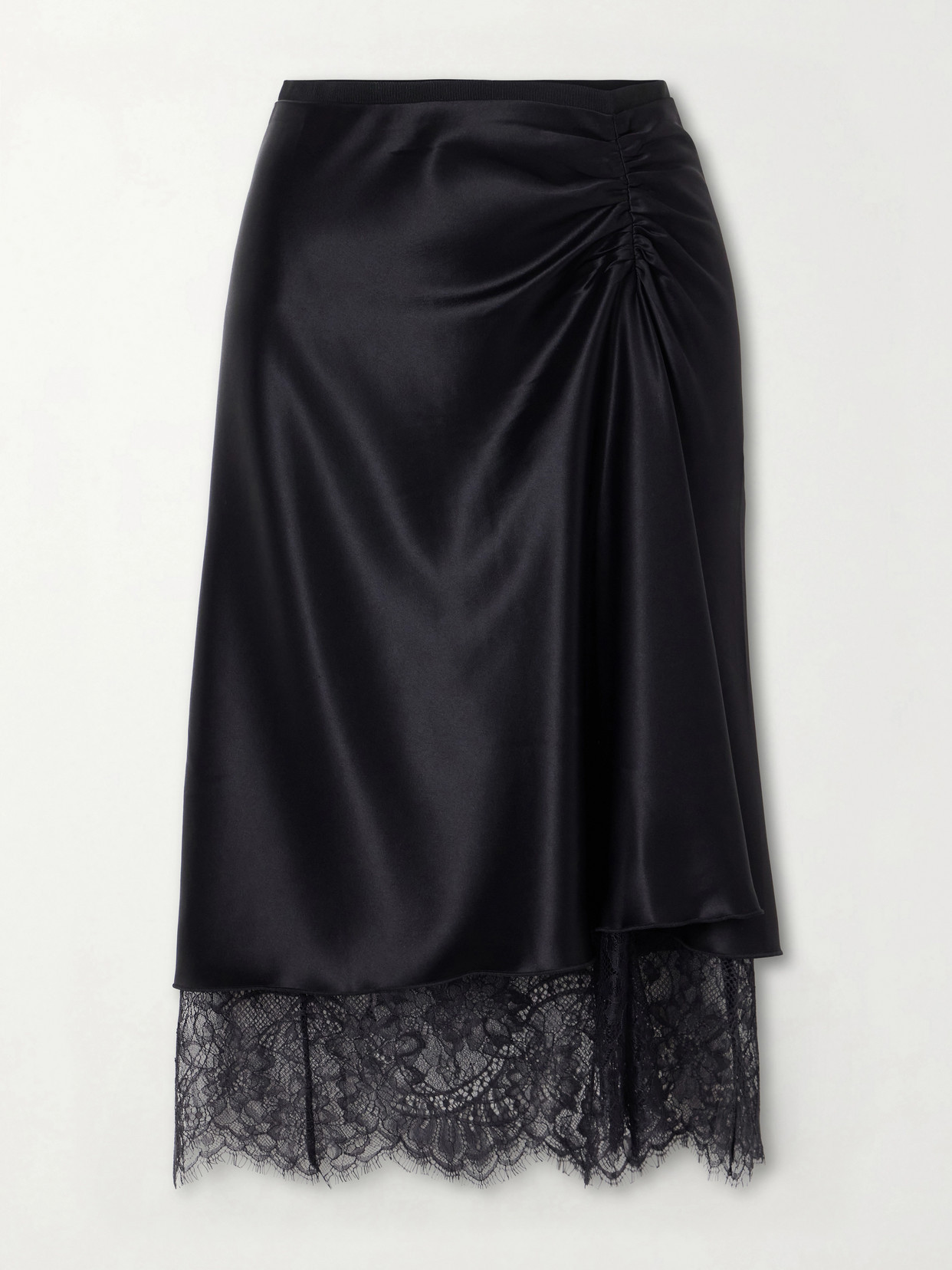SIR. - Ingrid Lace-trimmed Ruched Satin Midi Skirt - Black | NET-A-PORTER (UK & EU)