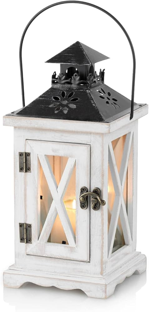 Sziqiqi Lantern Candle Holder Vintage Distressed Wood Metal Decorative Lantern for Table Rustic Shab | Amazon (UK)