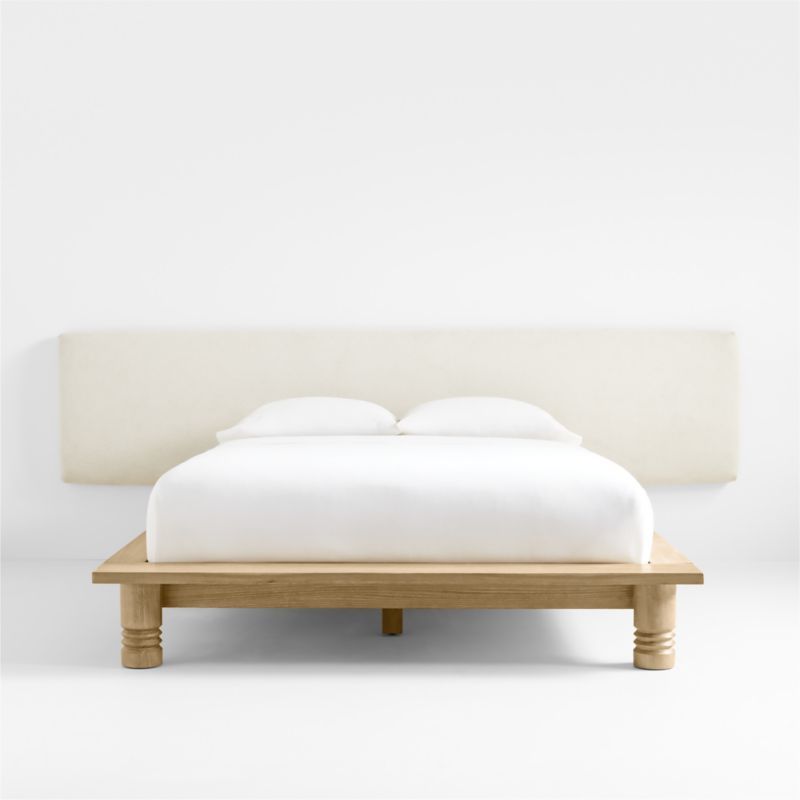 Revival Oak Wood Platform Bed with Upholstered Headboard by Athena Calderone | Crate & Barrel | Crate & Barrel