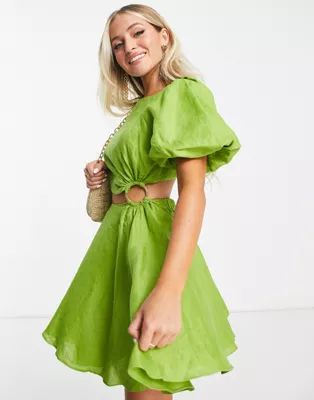 Ever New Petite cut out mini dress in olive green | ASOS (Global)