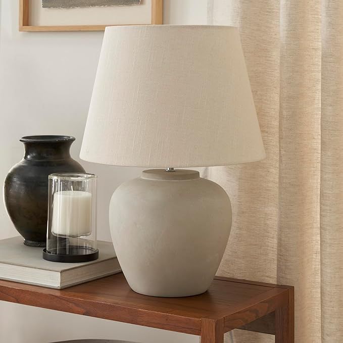 Nourison 20\" Light Grey Concrete Cement Pot Table Lamp for Bedroom, Living Room, Console, End Ta... | Amazon (US)