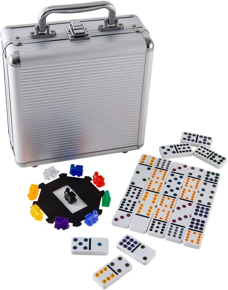 Double 12 Colored Dot Dominoes Mexican Train Game Set, 91 Tiles Dot Dominoes with Aluminum Case-H... | Amazon (US)