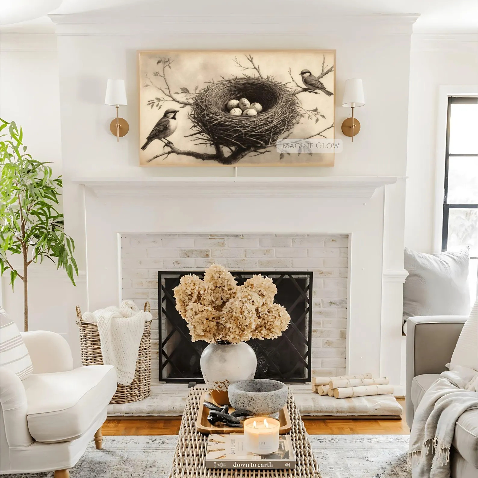 Vintage Bird Nest Frame TV Art: Nature Inspired Spring Decor (Digital Download) | Etsy (US)