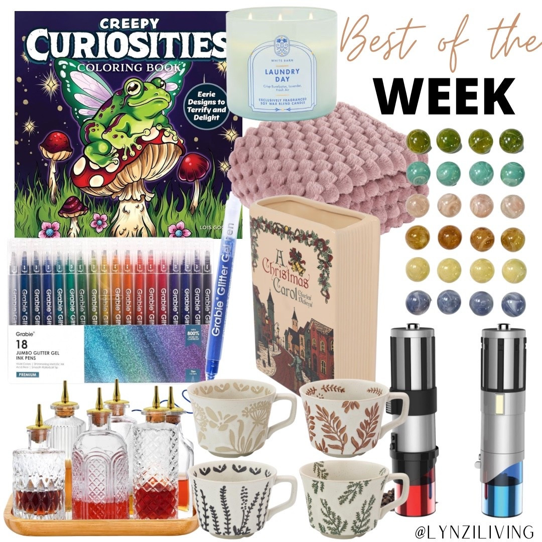 Best of the Week - the most clicked items of last week

Christmas gifts 2025, Christmas presents 2025, Amazon Christmas gifts 2025, Amazon gifts, adult coloring book, witchy coloring book, glitter gel pens, adult crafts, bitters bottles, syrup bottles, botanical mugs, mug set, cottagecore mugs, a Christmas Carol book vase, Christmas vase, soft throw blanket, winter throw blanket, laundry day candle, blue candle, colorful magnets, colorful fridge magnets, Star Wars gifts, Lightsaber salt and pepper shakers, Star Wars salt and pepper shakers

#LTKGiftGuide #LTKFindsUnder50 #LTKHome