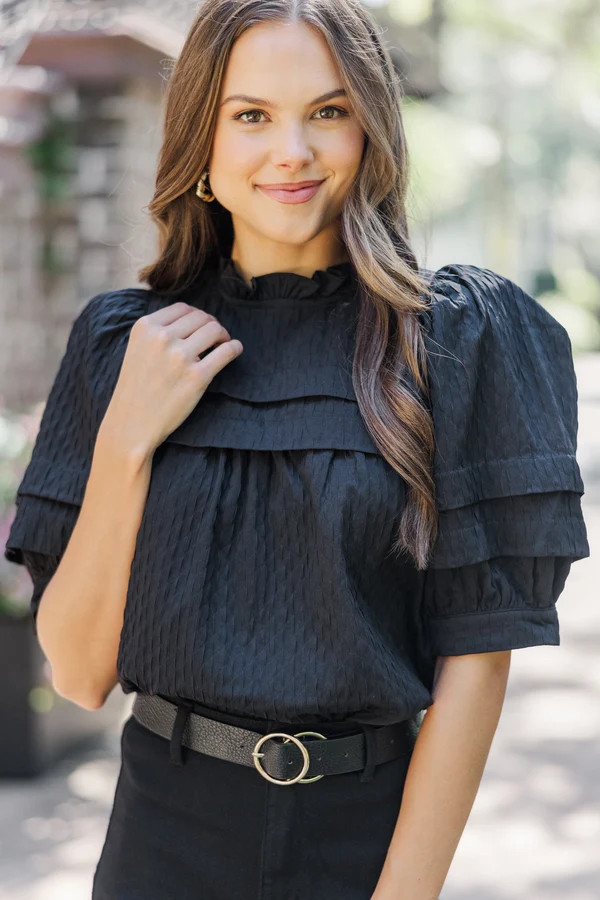 Speak Up Black Textured Babydoll Blouse | The Mint Julep Boutique