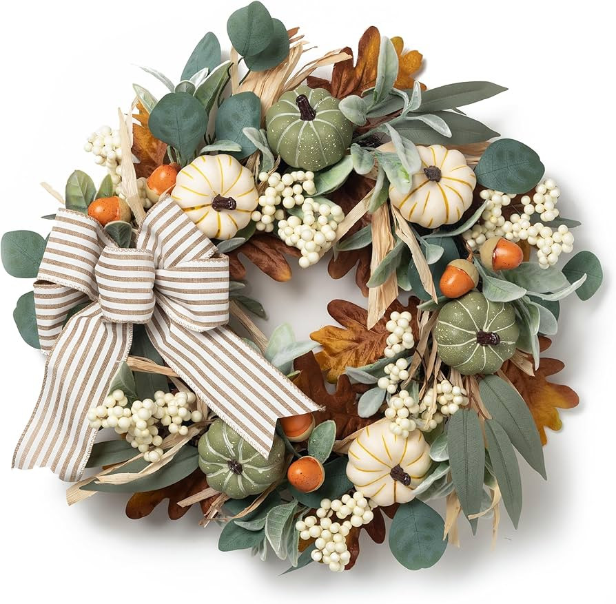 Valery Madelyn 20 inch Door Wreaths Fall Decorations for Home Farmhouse Pumpkin Wreath with Bow f... | Amazon (US)