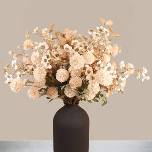 Beige Silk Flower Arrangements For Home Decor, Large Floral Centerpieces For Tables, Fake Mums + Eucalyptus + Wild Flowers in Bulk, Long Stem Artificial Flowers Coffee Dining Table, Faux Mums Flowers | Amazon (US)