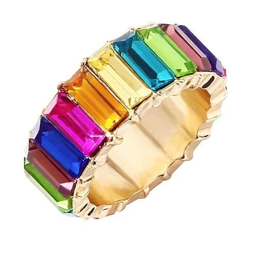 LEGITTA Rainbow Baguette Band Ring Stackable Eternity Band Cubic Zirconia Ring | Amazon (US)