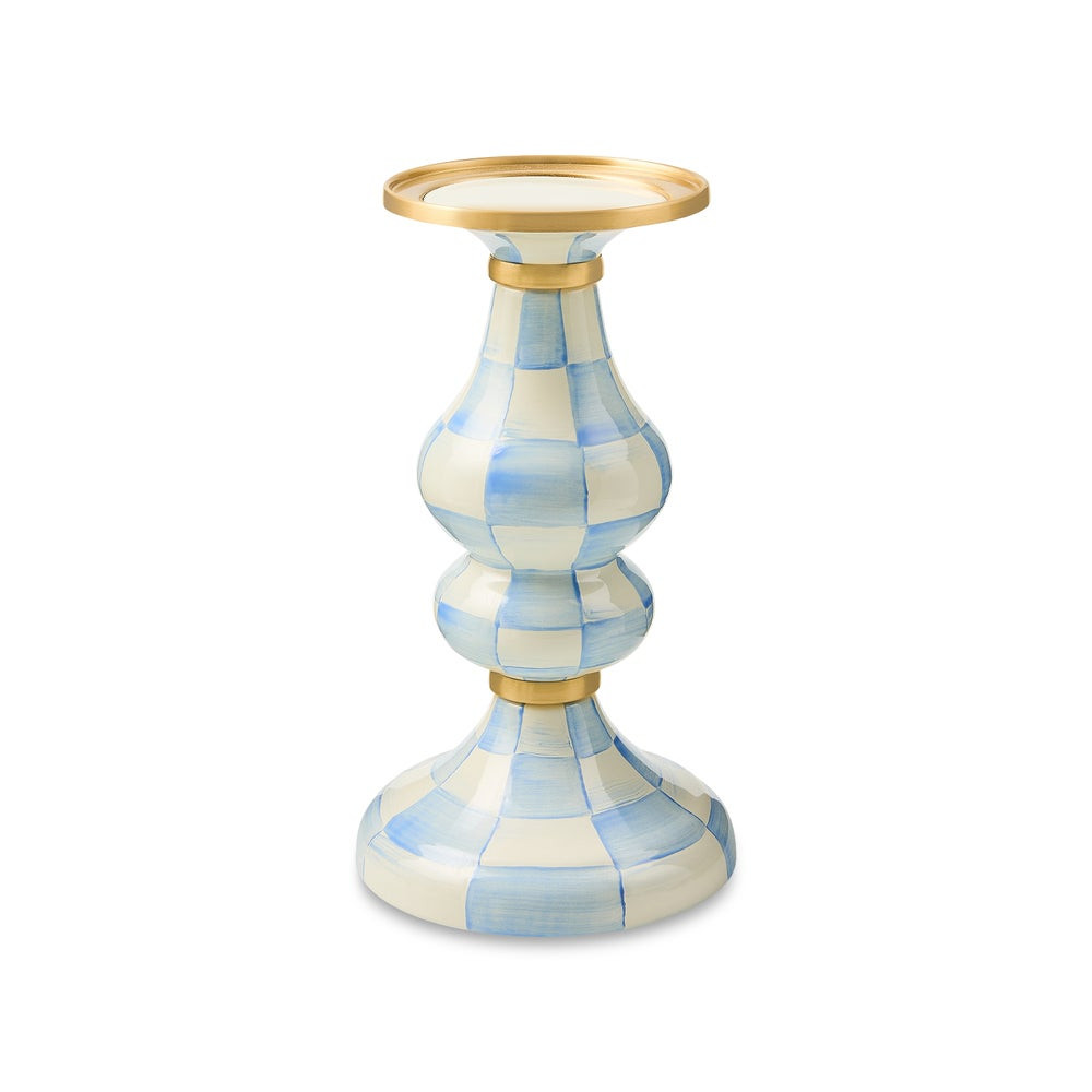 Sky Check Medium Pillar Candlestick | MacKenzie-Childs