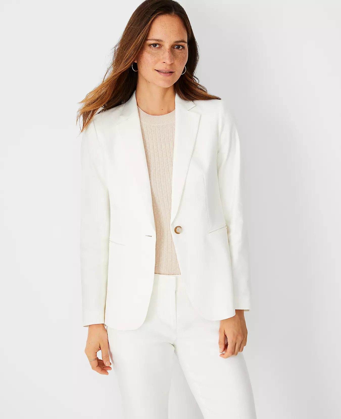 The One Button Blazer In Linen Herringbone | Ann Taylor | Ann Taylor (US)
