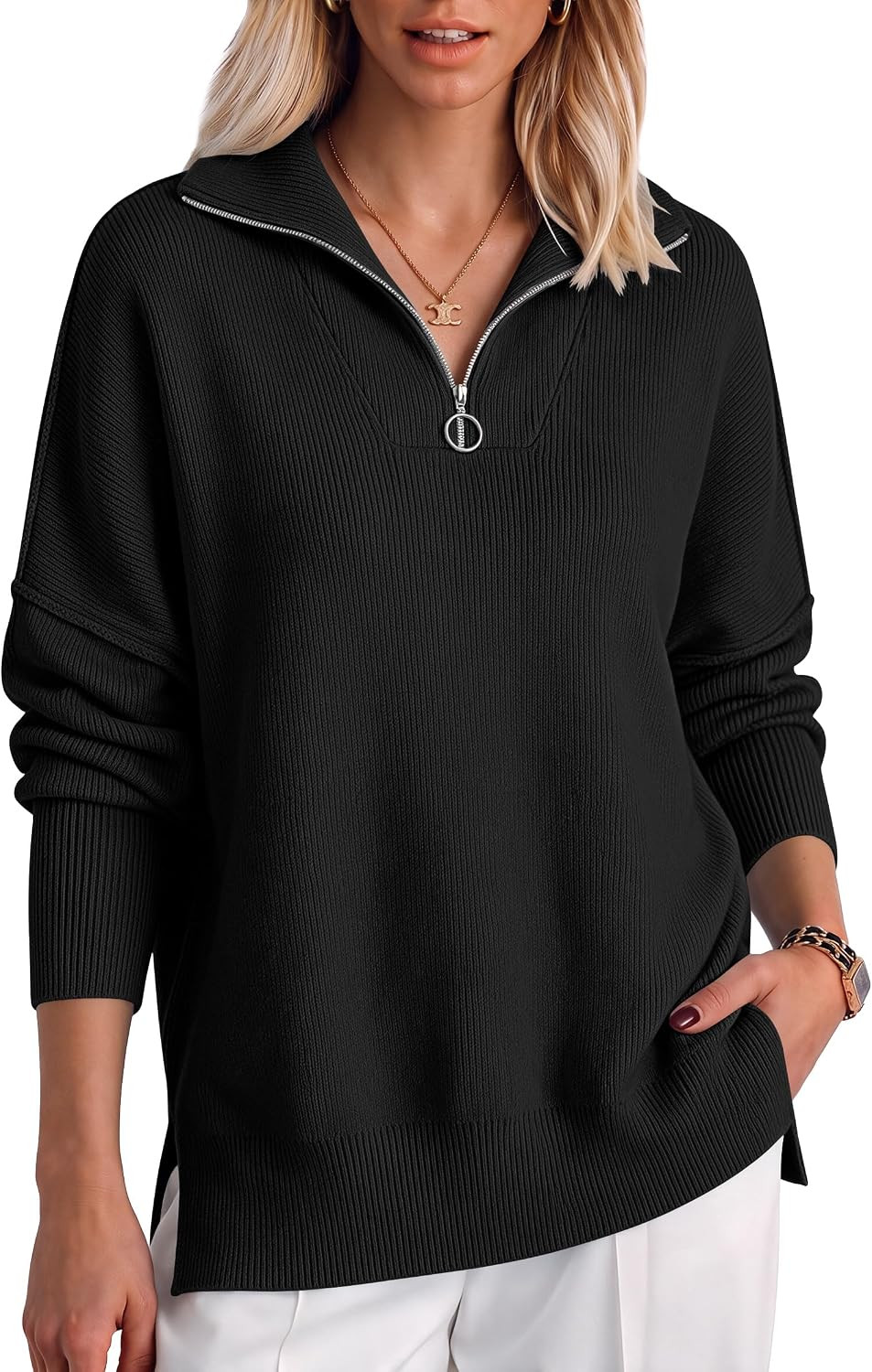ANRABESS Womens Oversized Quarter Zip Pullover Sweaters | Amazon (US)