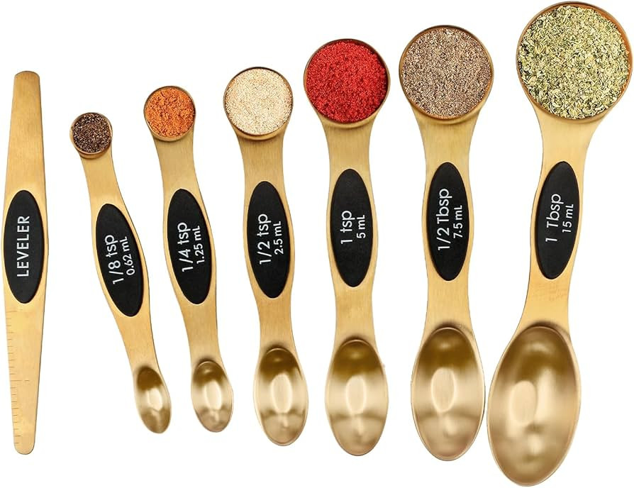 Magnetic Measuring Spoons Set Stainless Steel with Leveler, Stackable Metal Tablespoon Measure Sp... | Amazon (US)