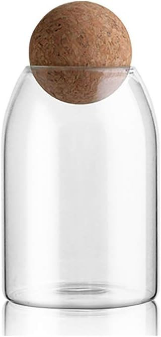 MOLFUJ 750ML/25Oz Glass Storage Container with Ball Cork, Cute Decorative Organizer Bottle Canister Jar with Air Tight Wood Lid for Food, Coffee, Candy, Bathroom Apothecary Cotton Swab Qtip Holder | Amazon (US)